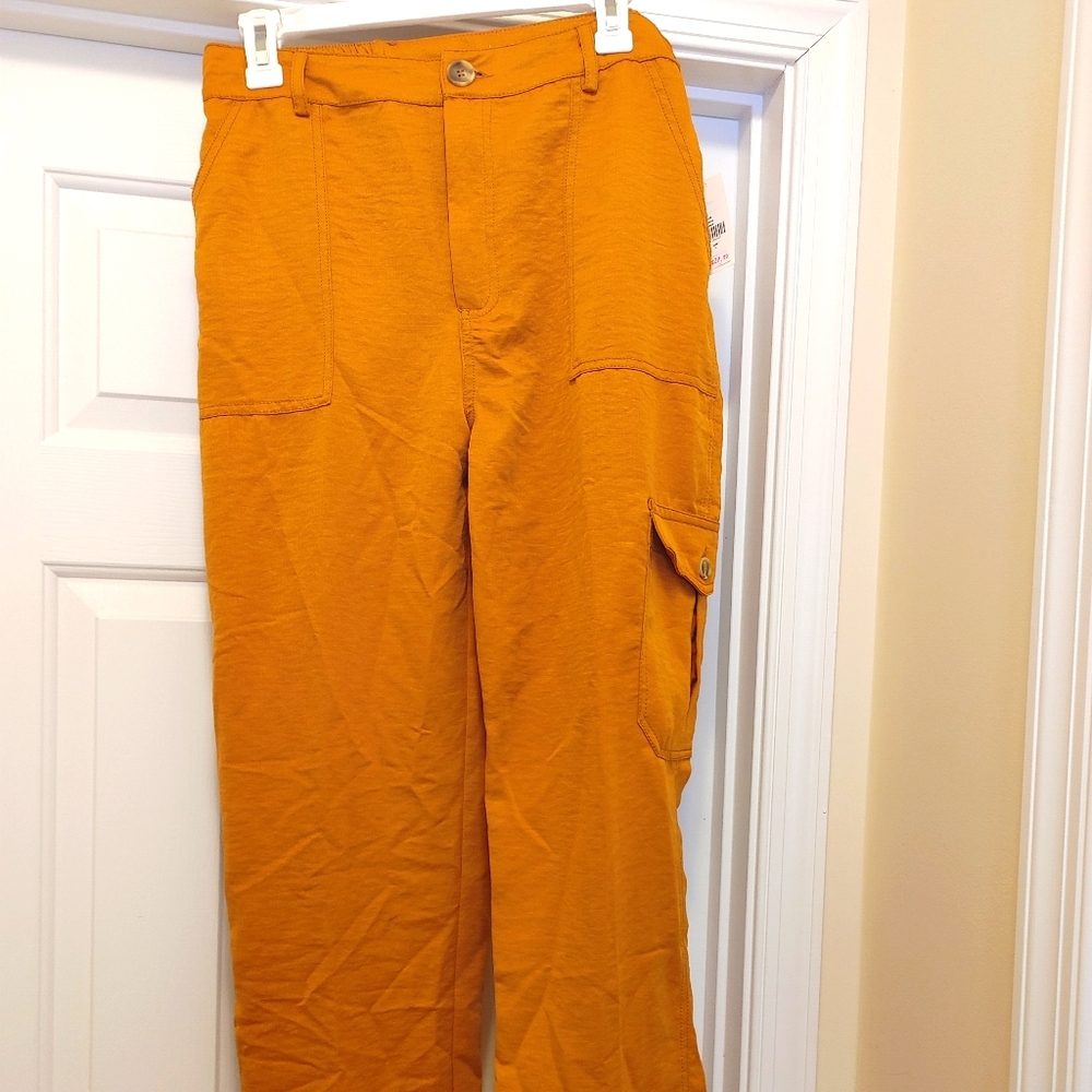 Anthropologie Joa mustard wide leg silk pants